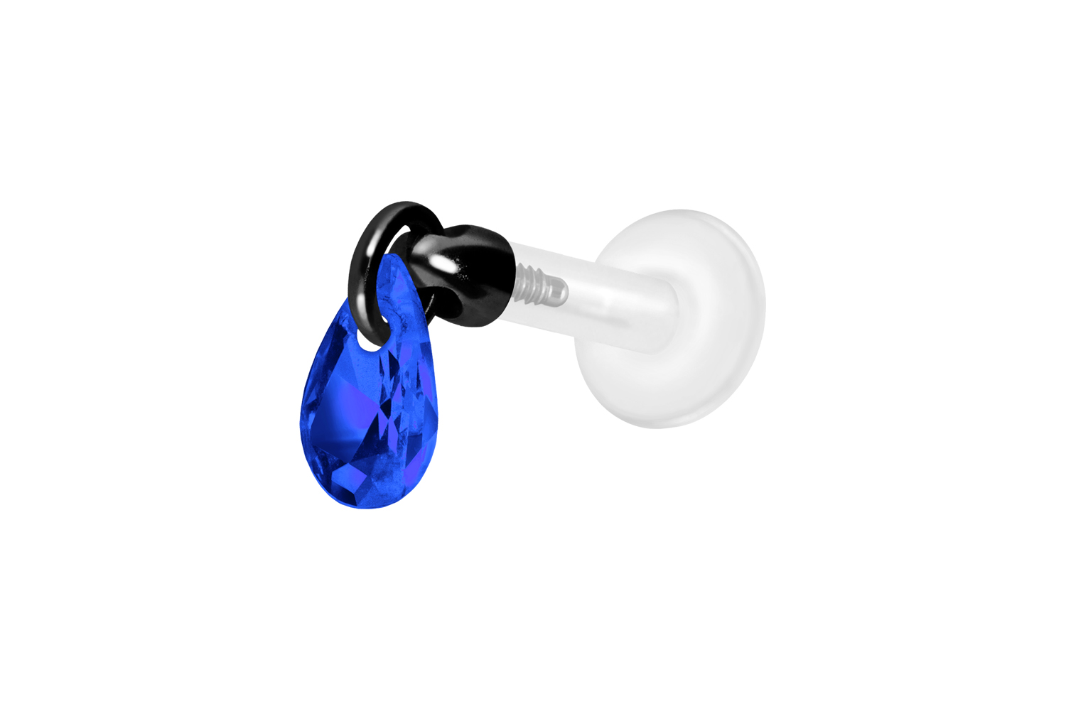 PTFE Labret Piercing mit Innengewinde + Titan-Aufsatz KRISTALLTROPFEN